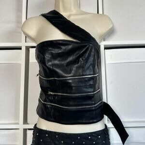 AKIRA Faux Leather Off The Shoulder Top